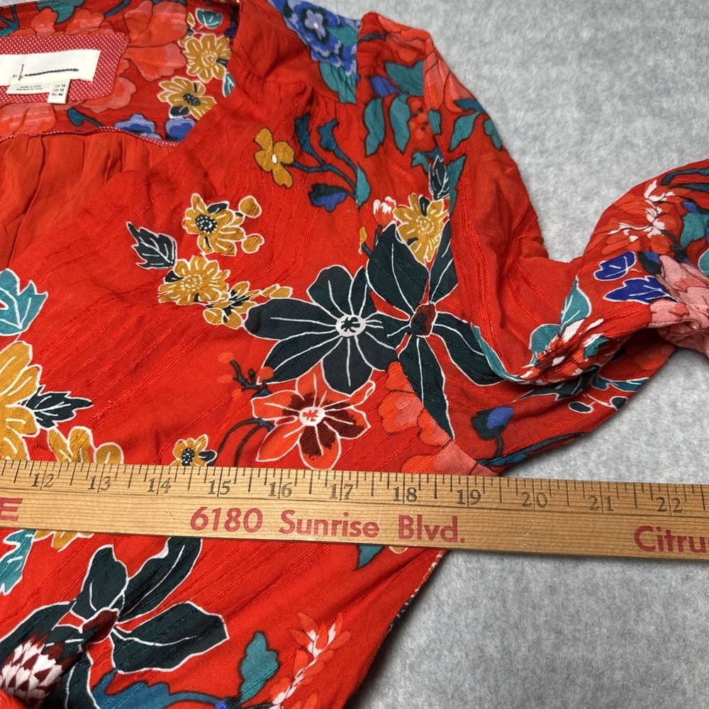 Anthropologie Boswell Textured Wrap Tunic Dress Red Floral Woman's Sz 12 - Picture 10 of 12